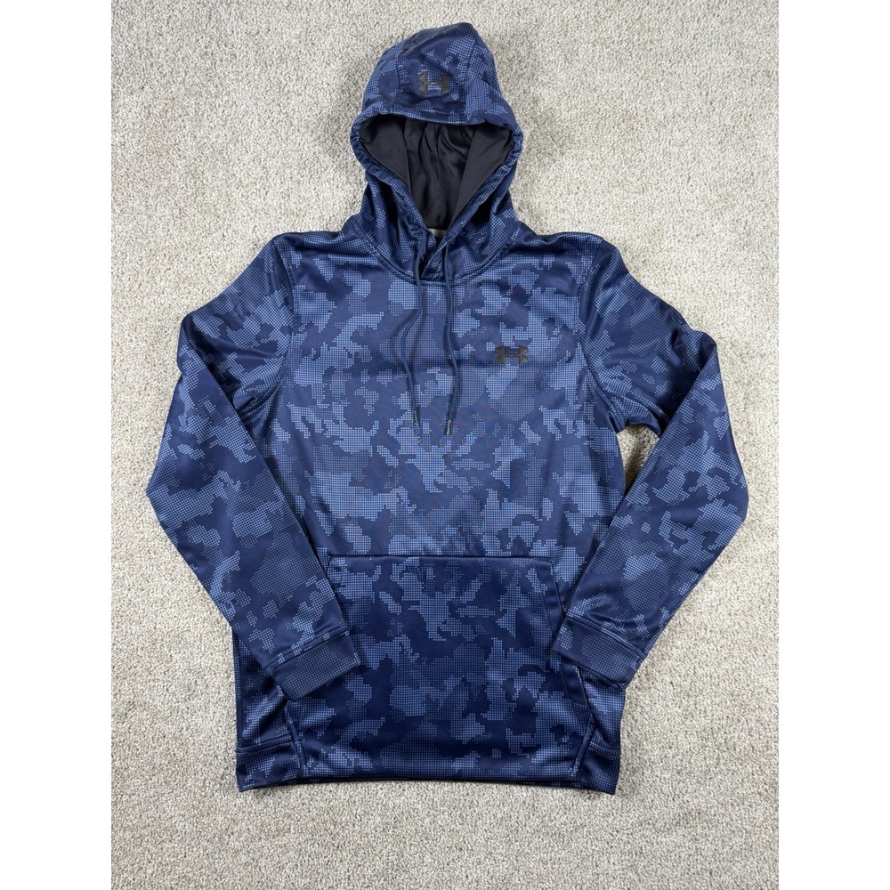 Under Armour ColdGear Hoodie Small S‎ Blue Camo Loose Pullover Sweatshirt Mens